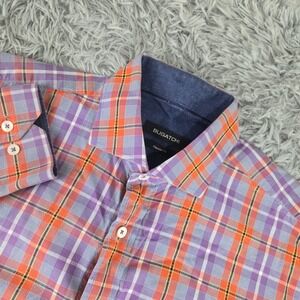 Bugatchi Mens L Purple Orange Plaid Classic Fit Long Sleeve Button Up Shirt